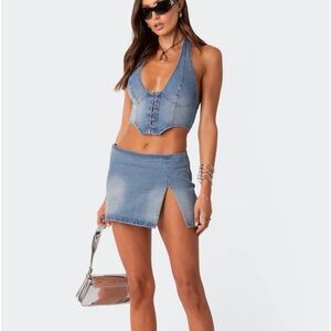 Katrina Slitted Denim Mini Skirt